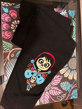 Women’s Black Cropped Leggings with Colorful Coco Print